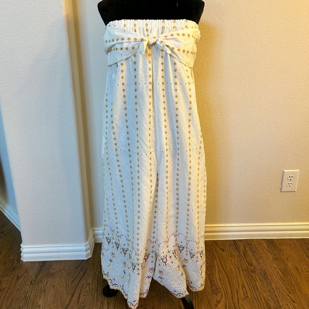 Anthropologie White Tube Eyelet Wide-Leg Jumpsuit